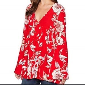 FREE PEOPLE Bella Red Floral Print Tunic